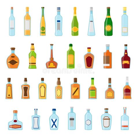 Flat Icons Set Of Alcoholic Beverages Alcohol Drinks Stock Vector