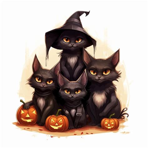 Premium Ai Image A Picture Of A Group Of Black Cats With Pumpkins On