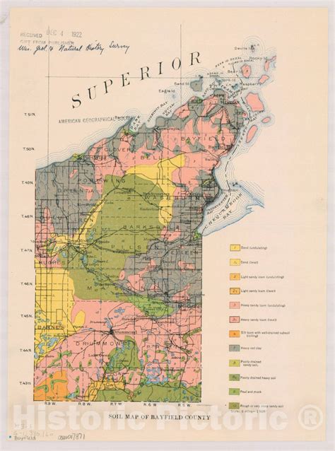 Map : Bayfield County, Wisconsin 1922, Soil map of Wisconsin , Antique Vintage Reproduction ...