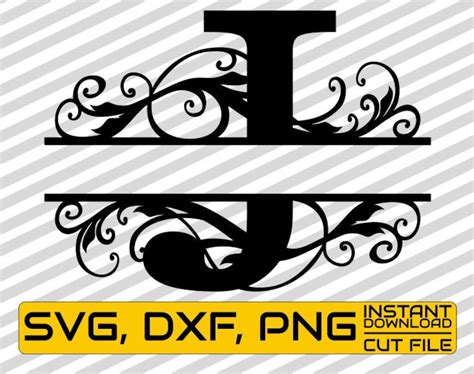 Floral Svg Split Monogram Files Letter J Calligraphy Font Etsy