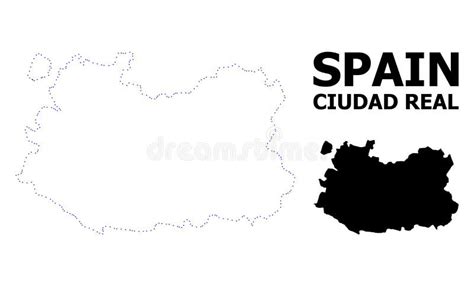 Vector Contour Dotted Map Of Ciudad Real Province With Name Stock