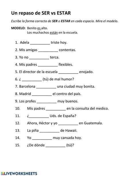 Worksheet 2 9 Ser And Estar