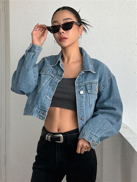 Dazy Drop Shoulder Crop Denim Jacket Cropped Denim Jacket Outfit Cropped Denim Jacket Denim