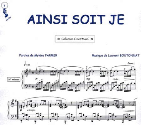 Ainsi Soit Je Collection CrocK MusiC By Mylene Farmer Piano Solo