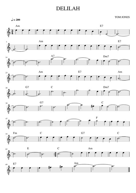 Delilah Tom Jones Sheet Music For Guitar Solo