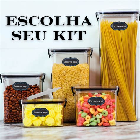 ESCOLHA SEU KIT de Potes Herméticos Plástico Quadrado Empilháveis