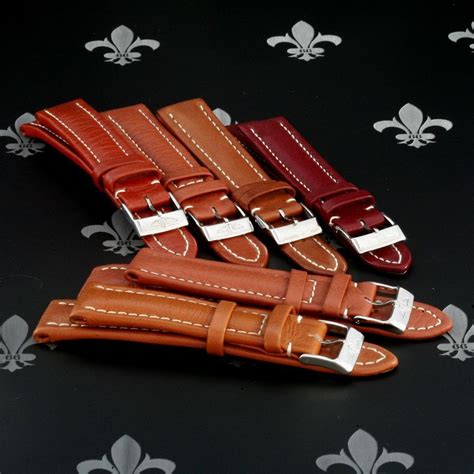 Genuine Breitling Leather Watch Strap And Buckle 18 And 20mm Cognac Brown