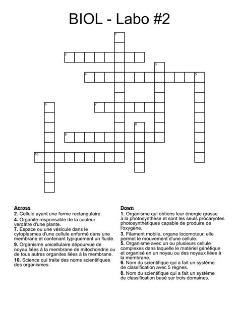 BIOL Labo 2 Crossword WordMint