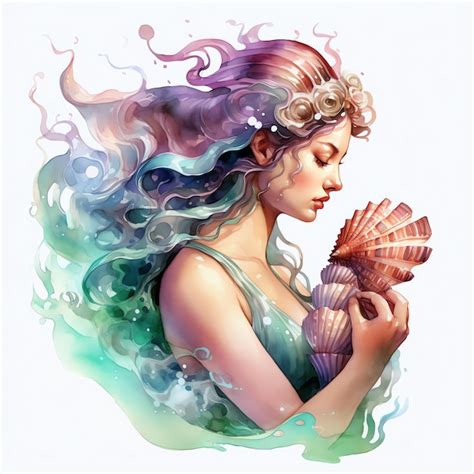 Premium Ai Image Beautiful Mermaid With A Magical Conch Shell Fantasy