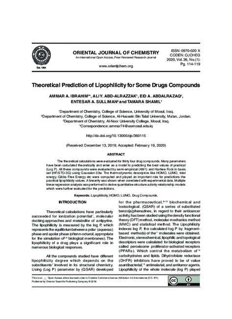 Pdf Theoretical Prediction Of Lipophilicity For Some Drugs Compounds