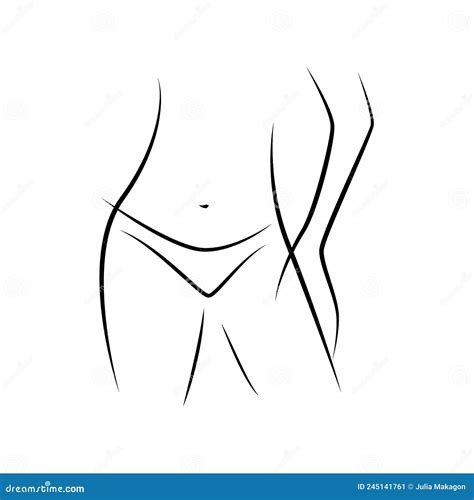 Beautiful Female Body Linear Sketch Silhouette Figure Of A Naked Woman Black Outline On A