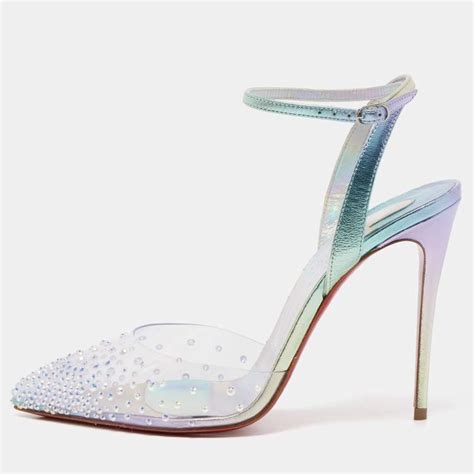 Christian Louboutin Iridescent Blue Pvc And Leather Spikaqueen Ankle