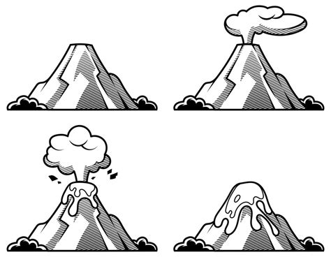 Set Of Volcanoes Of Varying Degrees Of Eruption Illustration In