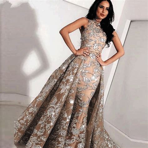 Superkimjo Detachable Train Evening Dresses Sequin Applique