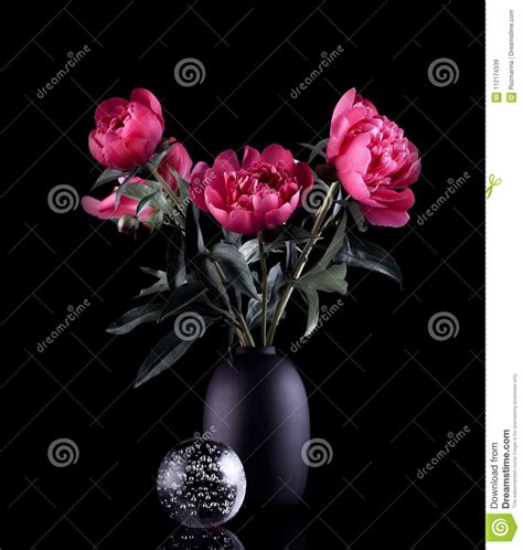 Bouquet Of Pink Peonies In A Vase And Press Paper Stock Image Image