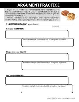 Argument Writing Practice Activity Free Standards Aligned