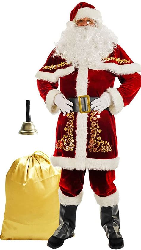 Ach Santa Suit For Men Santa Claus Costume Adult 12pcs Velvet Deluxe