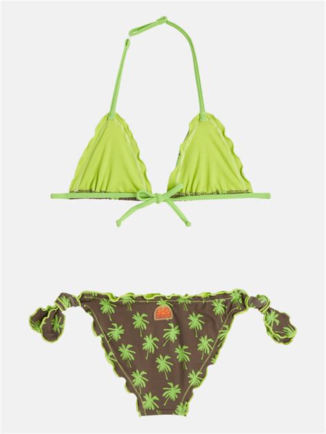 Sundek Bikini Bambina Con Stampa Multipalm Costumi Mare Junior Verde Nencini Sport