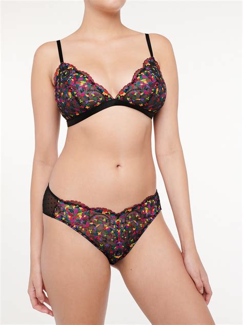 Steamy Floral Lace Brazilian In Black And Multi Savage X Fenty