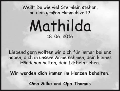 Traueranzeigen Von Mathilda Abschied Nehmen De