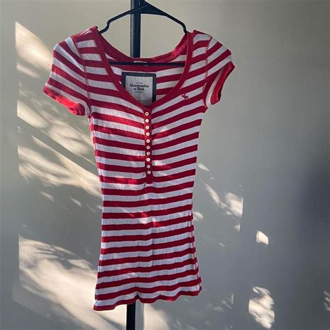 Abercrombie Fitch Y2K Striped Henley Top A Red And Depop In 2024