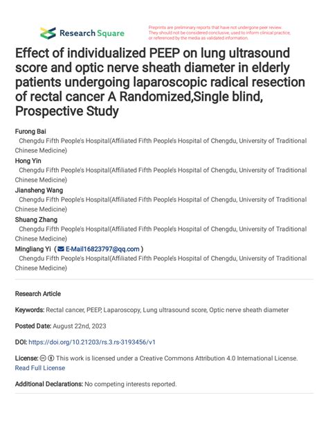 PDF Effect Of Individualized PEEP On Lung Ultrasound Score And Optic