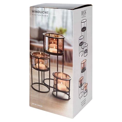 Świecznik na świeczki tealight metalowy czarny zestaw 3 szt Sklep