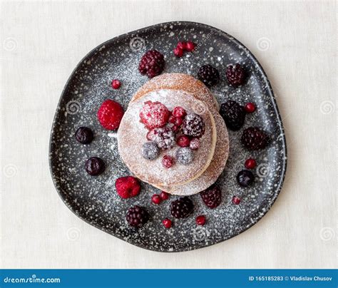 Pancakes With Blackberries Raspberries And Red Currants American