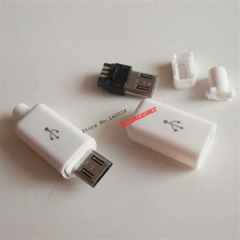 10x Micro Usb 5 Pin Type B Male 4 Piece Solder Connector Plug And White Cover Style B In