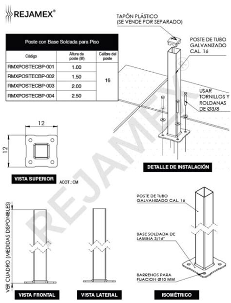 Poste Con Base Soldada Para Piso Rejas De Acero Rejas Decorativas