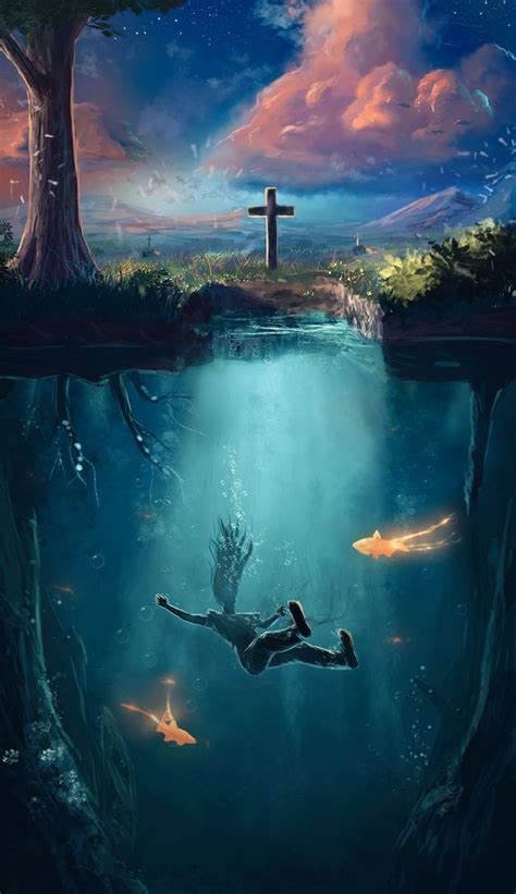 Deep Dark Water Cenário Anime Produção De Arte Pinturas Digitais