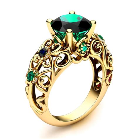 Premium AI Image | A gold ring with green gemstones on it