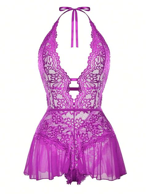 Women S Sexy Lingerie Floral Lace Teddy Lingerie Halter Strappy