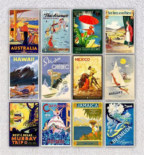 Set of 12 Vintage Travel Postcards Tourist Postcards Vintage Travel Ads ...