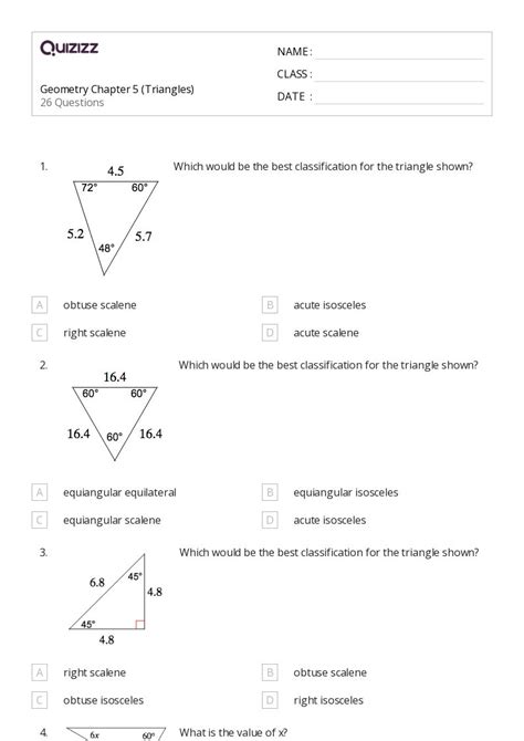 50 Angle Side Relationships In Triangles Worksheets On Quizizz Free