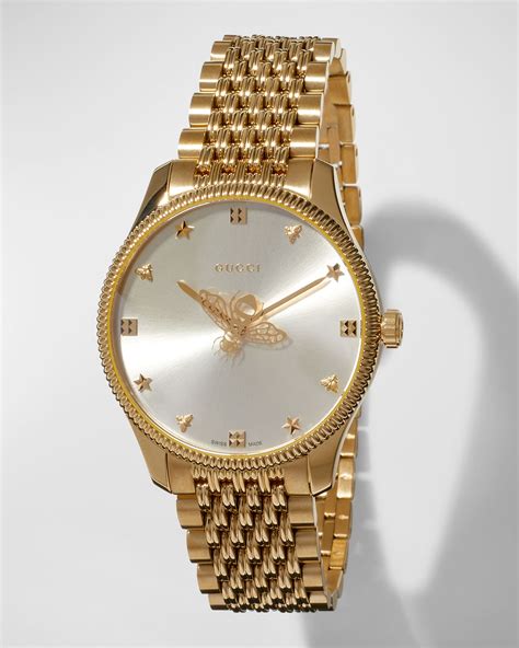 Gucci 36mm G Timeless Bee Watch With Bracelet Strap Gold Silver