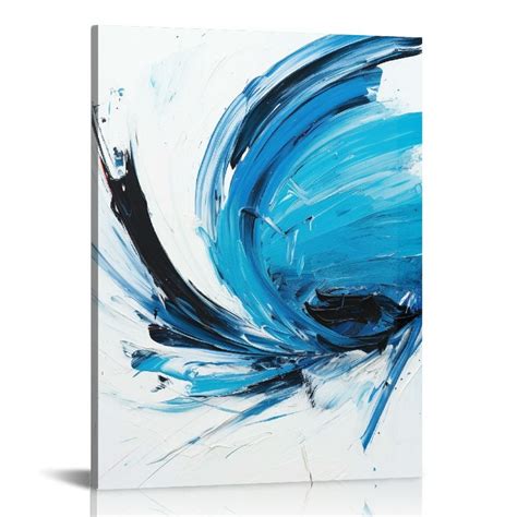 Nawypu Blue Abstract Canvas Wall Art Sea Wave Painting Textured Picture For Living Room Decor