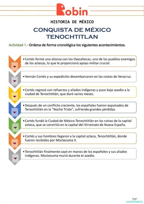 Conquista De México Tenochtitlan Ficha Interactiva Topworksheets