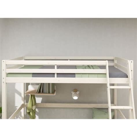 Lit Mezzanine Enfant Erika Pin Massif Blanchi Sommier Inclus