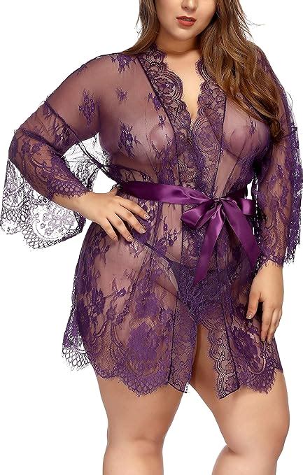 Amazon TGD Womens Lingerie Lace Plus Size Kimono Robe Mesh Nightgown Dress Sets Clothing