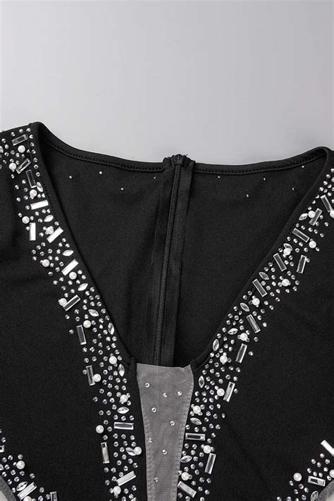 Wholesale Blue Sexy Patchwork Hot Drilling See Through V Neck Skinny Romper K Online