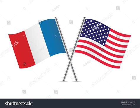 France America Crossed Flags French American Stock Vector Royalty Free