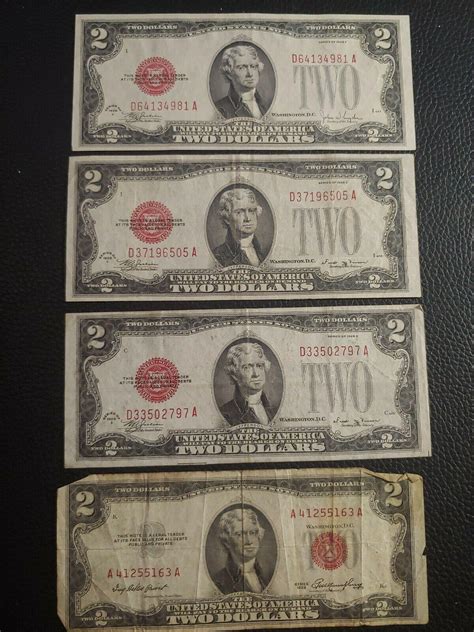 1928 2 dollar bill lot (3) and 1 1953 2 dollar bill Series E F