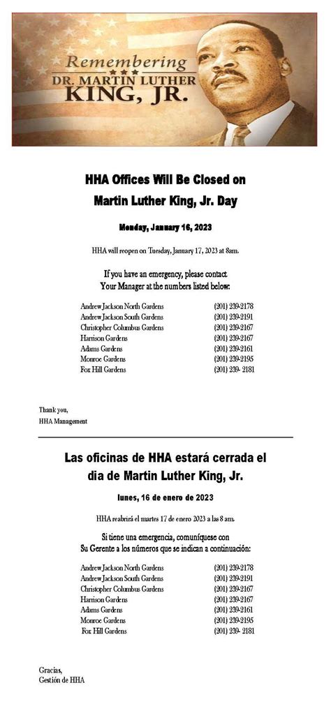 Closed for Martin Luther King Day — Hoboken Housing Authority