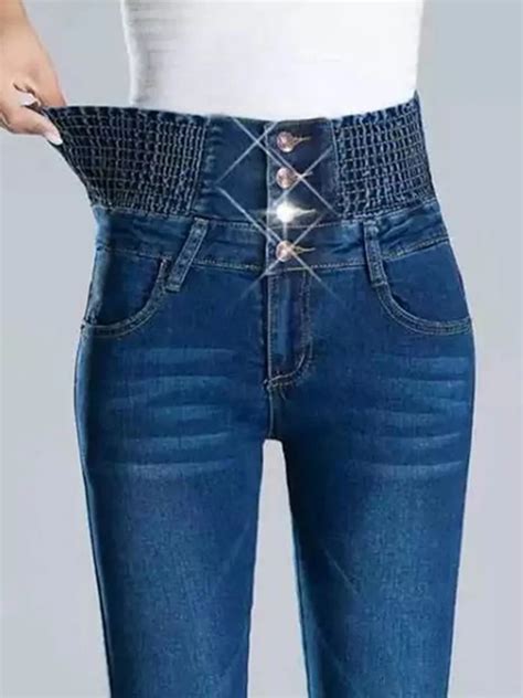 Damen Jeans Hohe Elastizität Denim Blau Hose Noracora de noracora