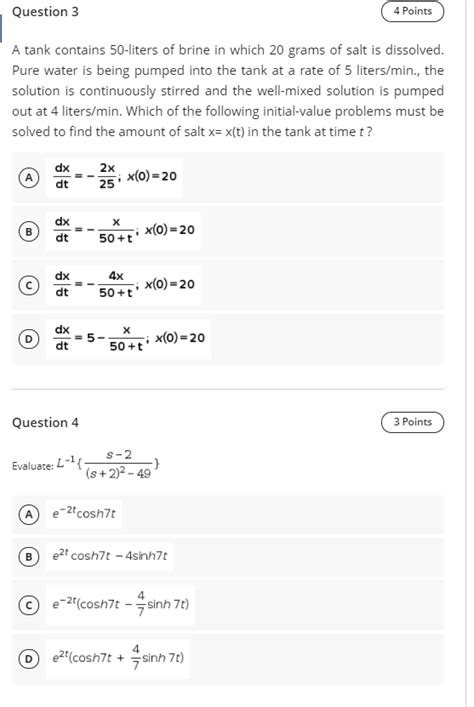 Solved Question 3 4 Points A Tank Contains 50 Liters Of