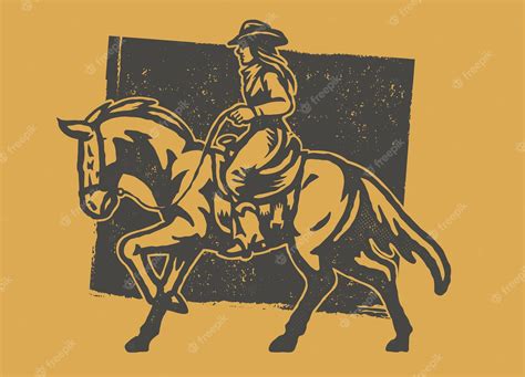 Premium Vector Old Press Style Of Cowgirl Riding The Horse