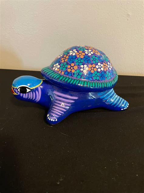 Vintage S Hand Painted Ceramic Turtle Decorative Trinket Box Etsy