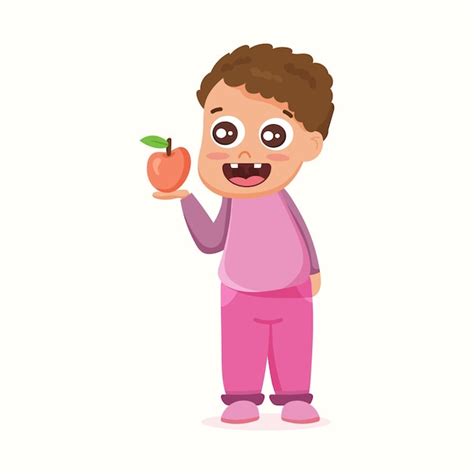 Chico Lindo Con Una Manzana Tener Algo Ilustración De Vector De