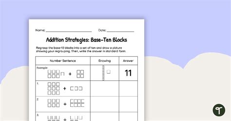 Addition Strategies Base Ten Blocks Worksheet Teach Starter